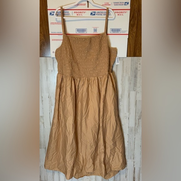 Old Navy Dress Womens 4X Brown Fit & Flare Midi Smocked Pockets Boho Cottage - Picture 3 of 3